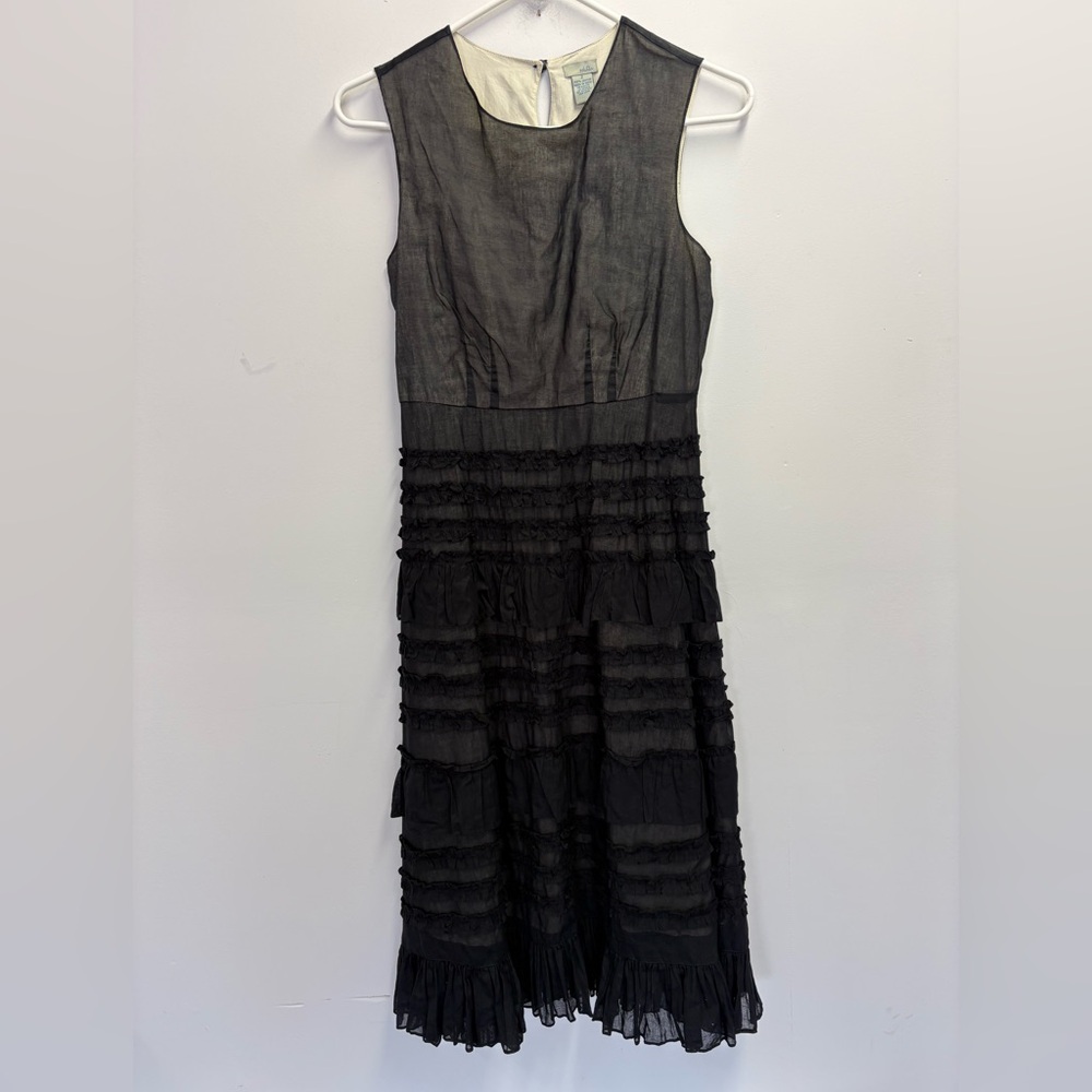 Anthropologie Odille Black Layered Ruffle Midi Dress Size 2